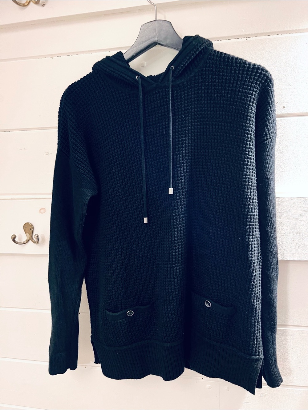 Banana Republic Men’s Black Hooded Waffle Knit Pullover Sweater. Sz. M.